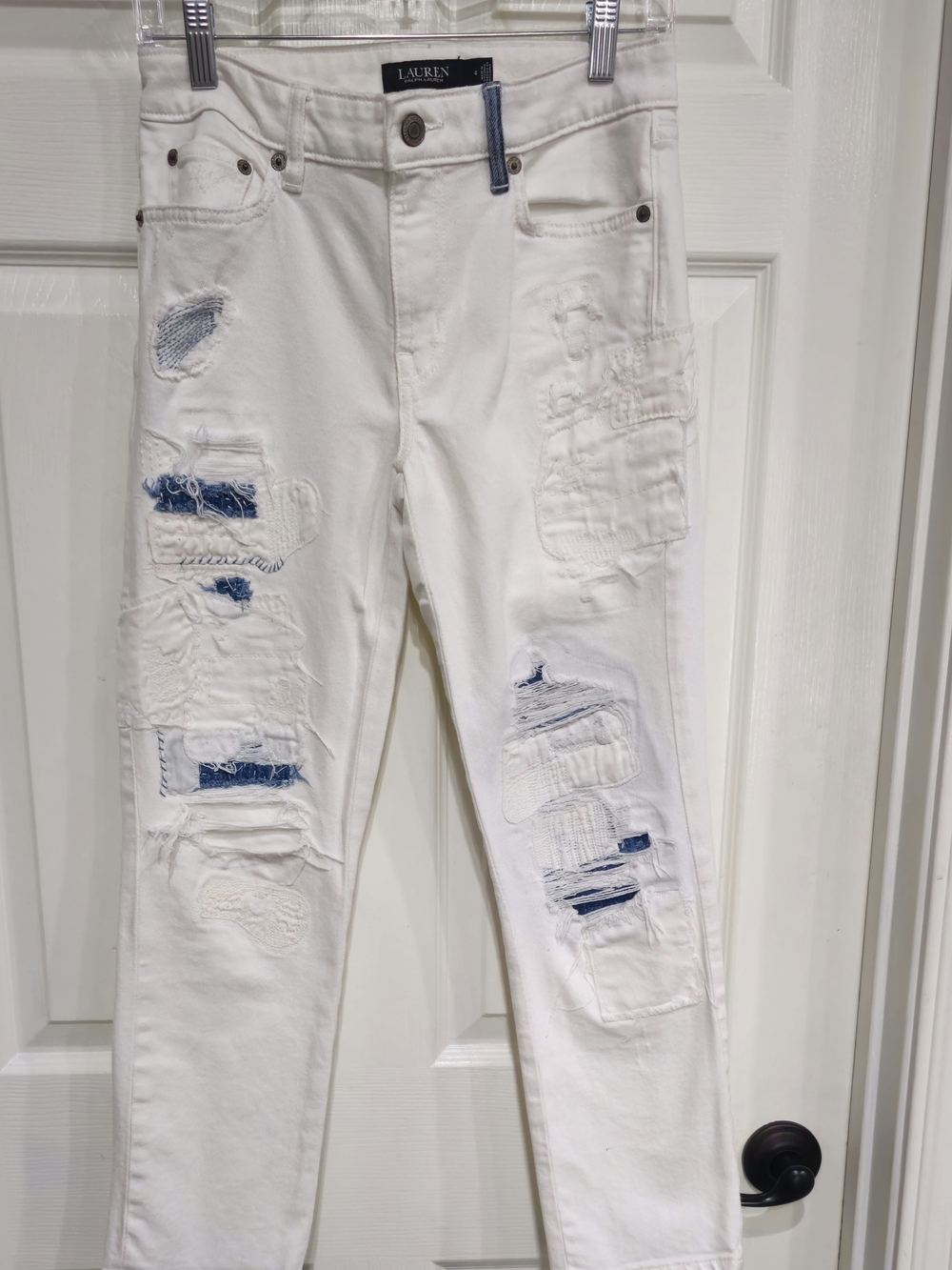Ralph Lauren White Ankle Jeans with Blue Patchwork